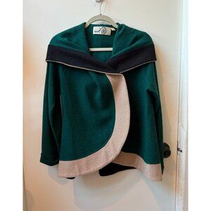 Anthropologie Women's Wool Jacket Sweater ~ Forest Green & Black ~ Size L